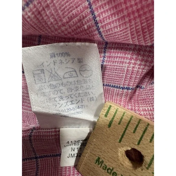 Lands End Baird McNutt Shirt Mens 15 1/2 33 Pink Irish Linen WindowPane Plaid - Picture 12 of 15